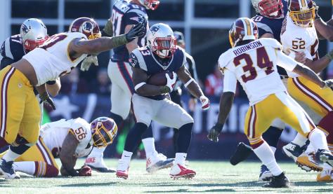 Dion Lewis went down for the season in the win against Washington (Photo Patriots.com David Silverman)